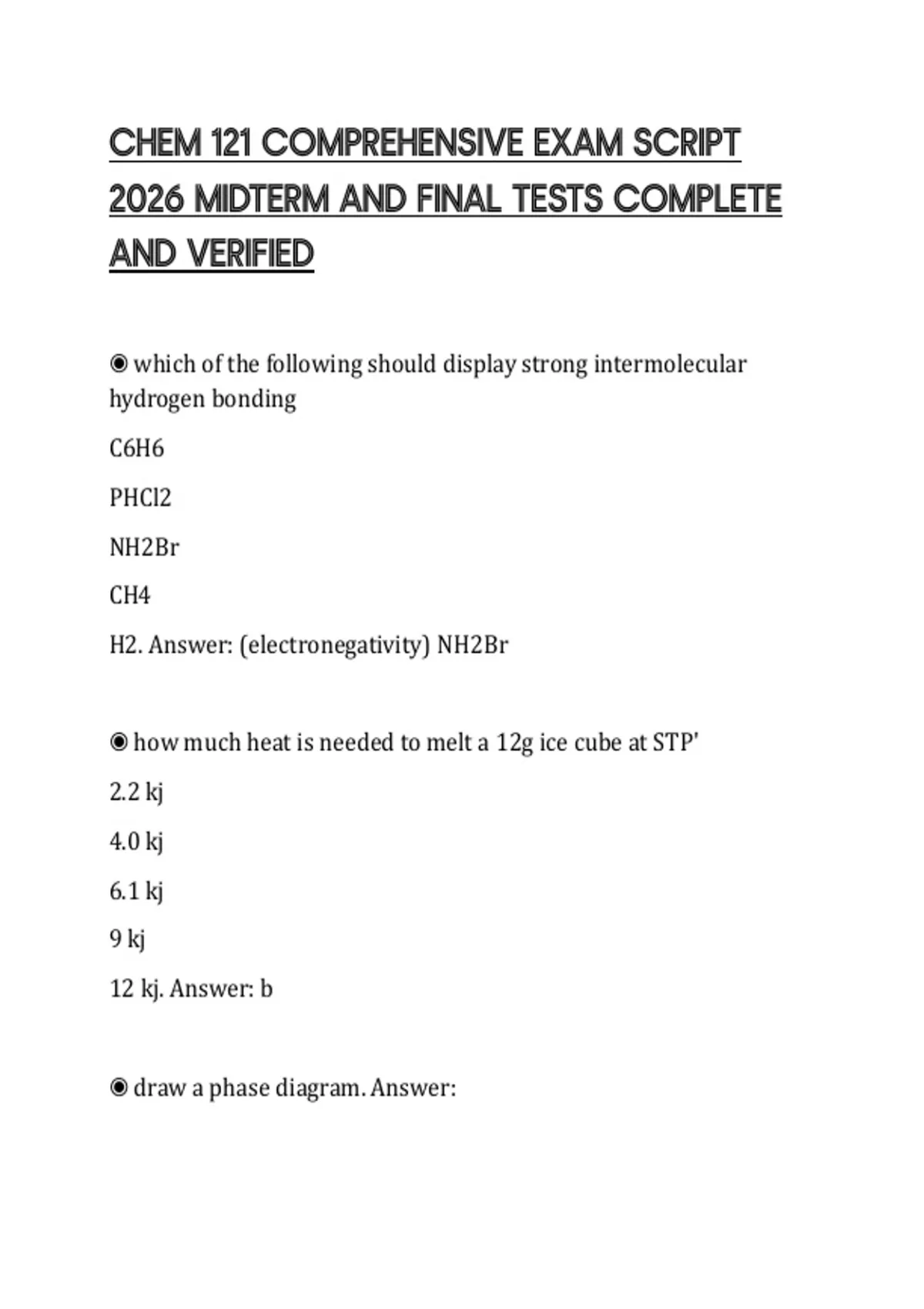 CHEM 121 COMPREHENSIVE EXAM SCRIPT 2026 MIDTERM AND FINAL TESTS ...