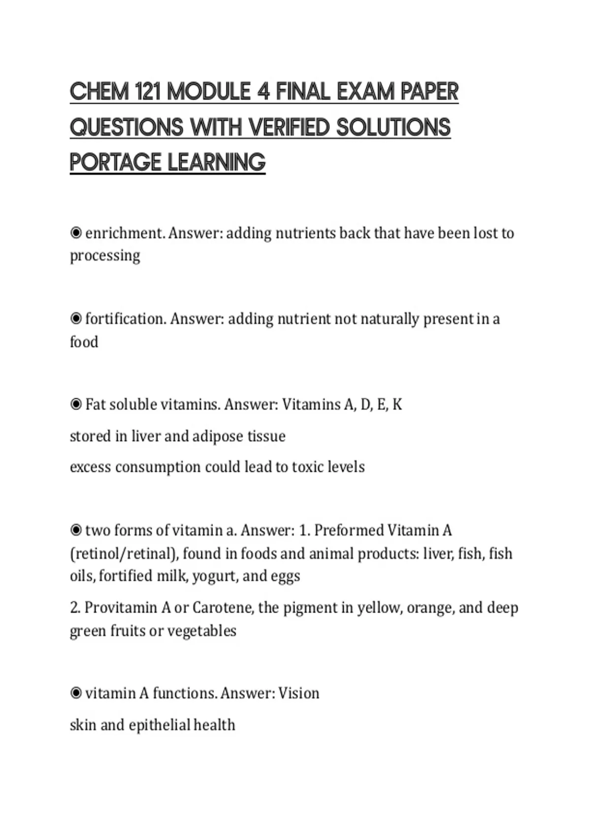 CHEM 121 MODULE 4 FINAL EXAM PAPER QUESTIONS WITH VERIFIED SOLUTIONS ...