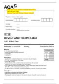 2025 AQA GCSE DESIGN AND TECHNOLOGY  Unit 1 Written Paper   Question Paper with Marking Scheme Attached
