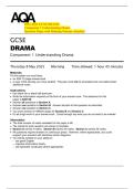 2025 AQA GCSE DRAMA  Component 1 Understanding Drama  Question Paper with Marking Scheme Attached