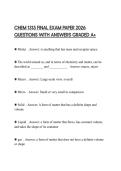 CHEM 1315 FINAL EXAM PAPER 2026 QUESTIONS WITH ANSWERS GRADED A&plus;