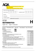 2025 AQA GCSE MATHEMATICS Higher Tier   Paper 3 Calculator   Question Paper with Marking Scheme Attached
