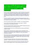 DEPARTMENT OF DEFENSE &lpar;DOD&rpar; CYBER AWARENESS CHALLENGE QUESTIONS WITH COMPLETE ANSWERS