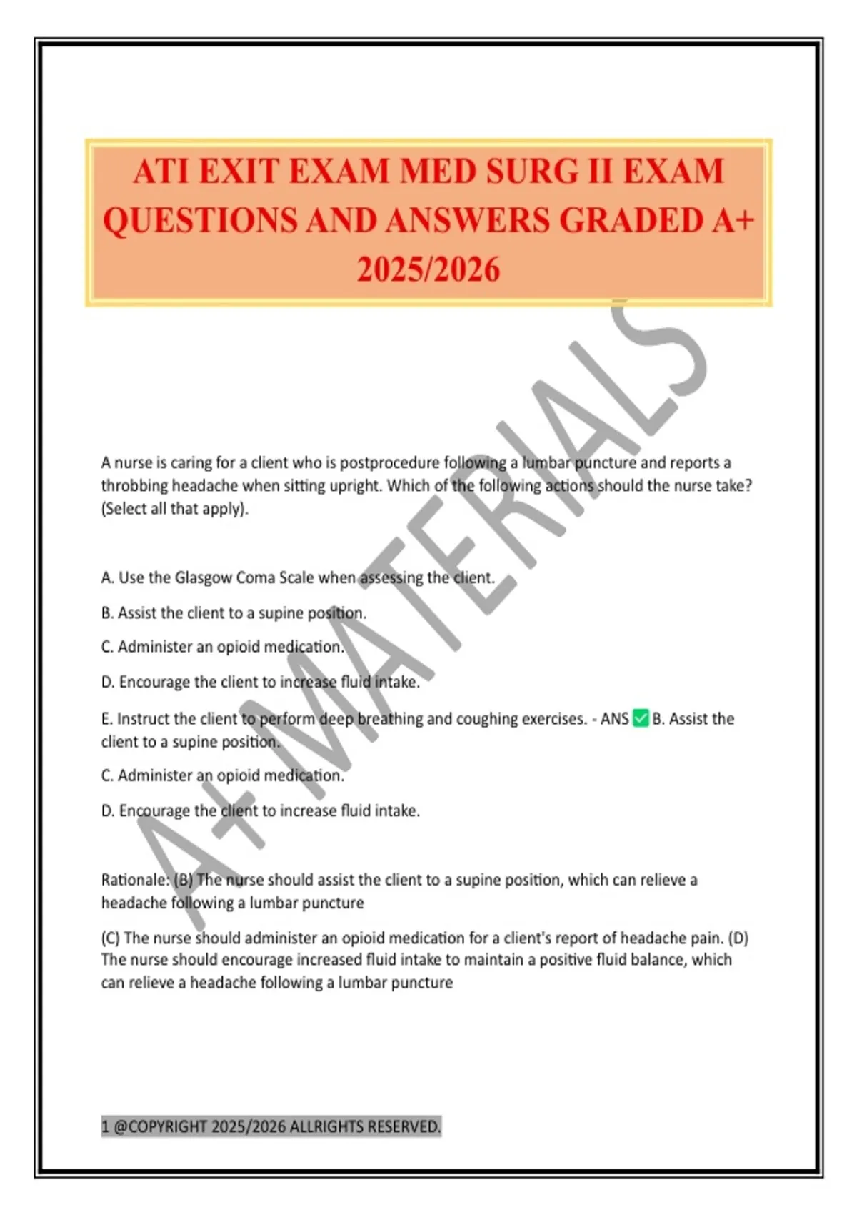 ATI EXIT EXAM MED SURG II EXAM QUESTIONS AND ANSWERS GRADED A+ 2025/ ...