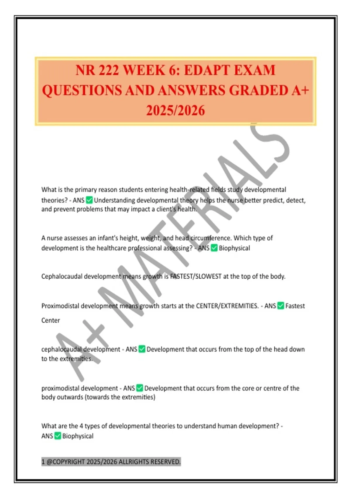 NR 222 WEEK 6: EDAPT EXAM QUESTIONS AND ANSWERS GRADED A+ 2025/2026 ...