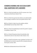 HONDROS NURSING NUR 150 EXAM SCRIPT 2026 QUESTIONS WITH ANSWERS