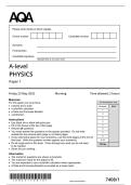 AQA A level Physics 2025 Paper 1 Past Paper 