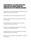 HOSA MEDICAL LAW AND ETHICS TEST EXAM 2026 TEST BANK COMPLETE QUESTION SET WITH VERIFIED ANSWERS