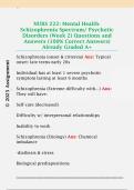 NURS 222&colon; Mental Health Schizophrenia Spectrum&sol; Psychotic  Disorders &lpar;Week 2&rpar; Questions and  Answers &lpar;100&percnt; Correct Answers&rpar;  Already Graded A&plus;