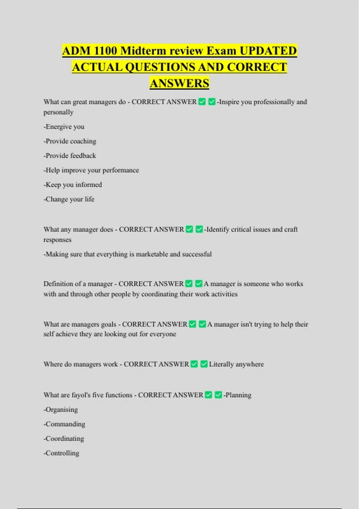 ADM 1100 Midterm review Exam UPDATED ACTUAL QUESTIONS AND CORRECT ...