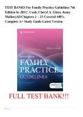 TEST BANKS For Family Practice Guidelines 7th Edition by Jill C&period; Cash&semi; Cheryl A&period; Glass&semi; Jenny Mullen&vert;&vert;All Chapters 1 &ndash; 23 Covered 100&percnt; Complete A&plus; Study Guide Latest Version