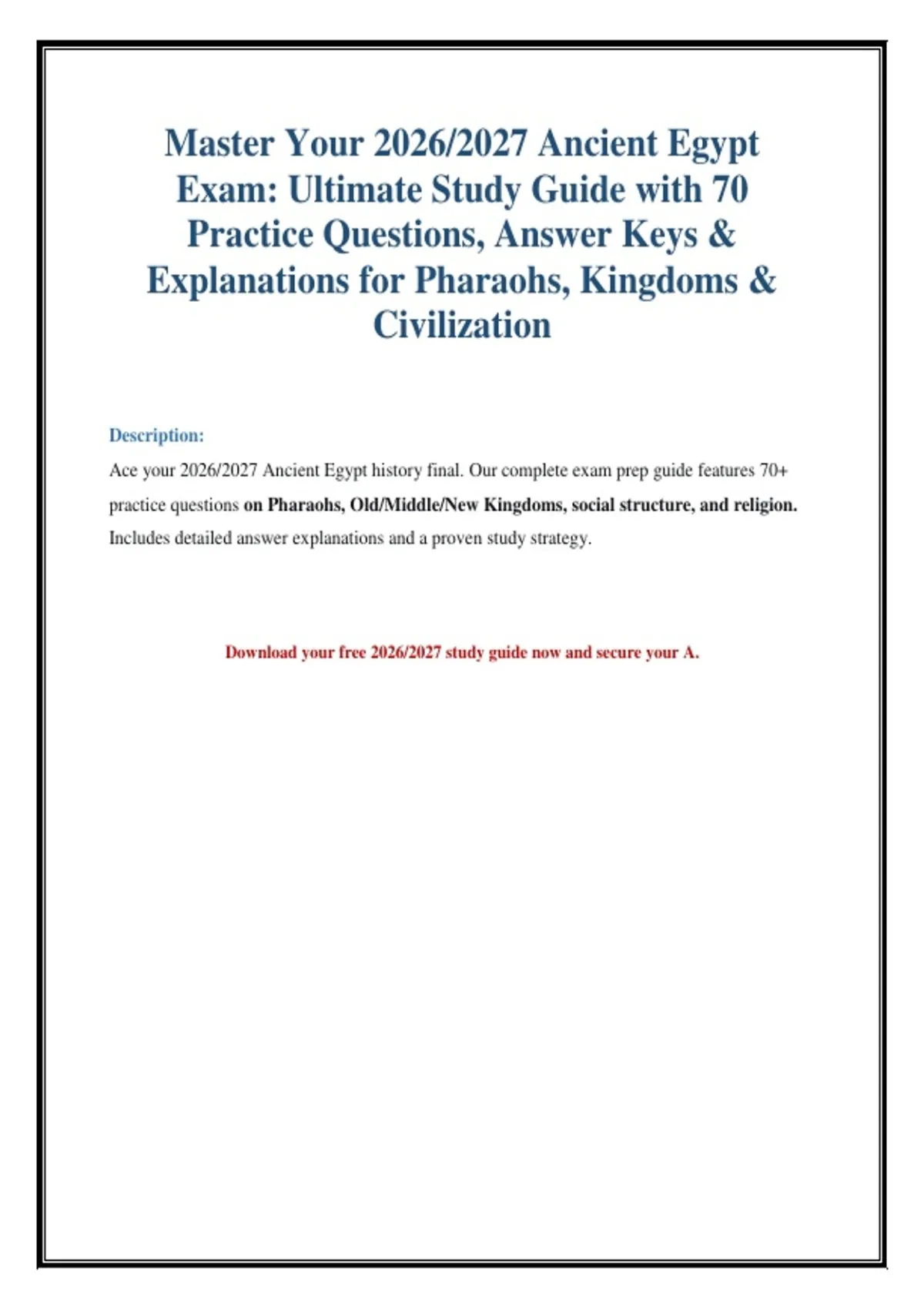 2026/2027 Ancient Egypt Exam Prep: Study Guide & Practice Test - 2026/ ...