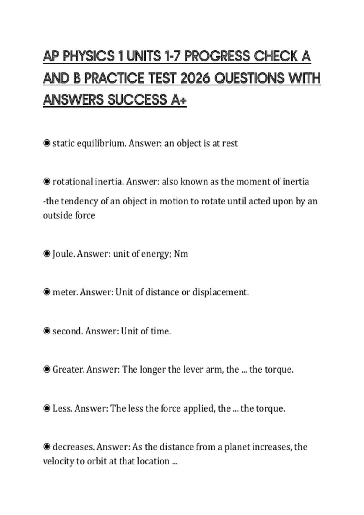 AP PHYSICS 1 UNITS 1-7 PROGRESS CHECK A AND B PRACTICE TEST 2026 ...
