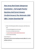 Compilation Bundle for New Jersey Real Estate Salesperson Examinations Practice Questions And Correct Answers &lpar;Verified Answers&rpar; Plus Rationales 2026 Q&A &vert; Instant Download Pdf