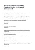 Essential of Psychology Exam 1 &lpar;Introduction&comma; Personality&comma; and Development&rpar; Questions And Answers Graded A&plus; Assured Satisfaction&period; 
