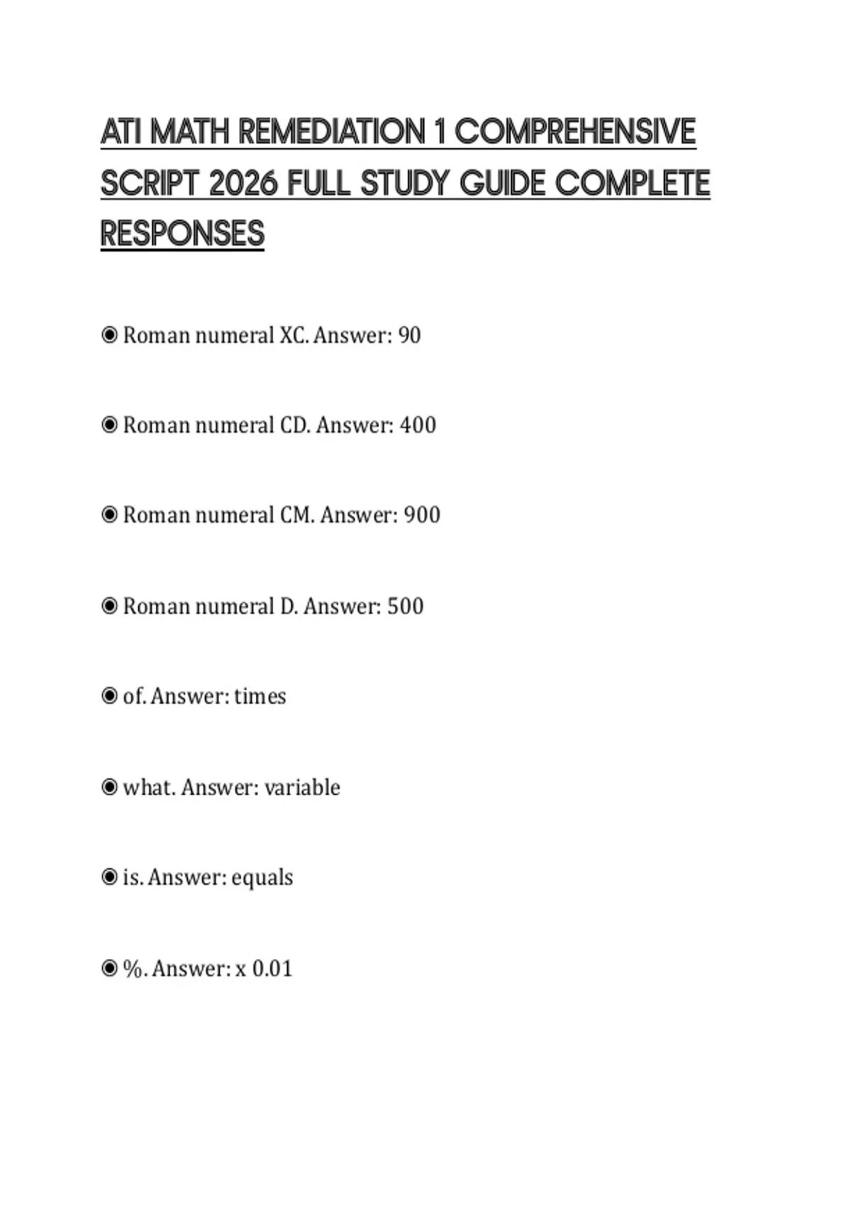 Ati Math Study Guide ATI MATH REMEDIATION 1 COMPREHENSIVE SCRIPT 2026 FULL STUDY GUIDE ...