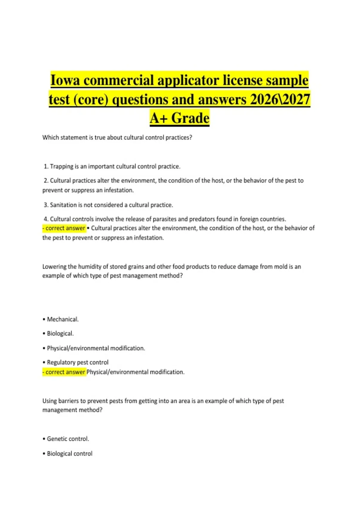 Iowa Insurance License Testing Iowa Commercial Applicator License Core Exam | Verified Practice ...