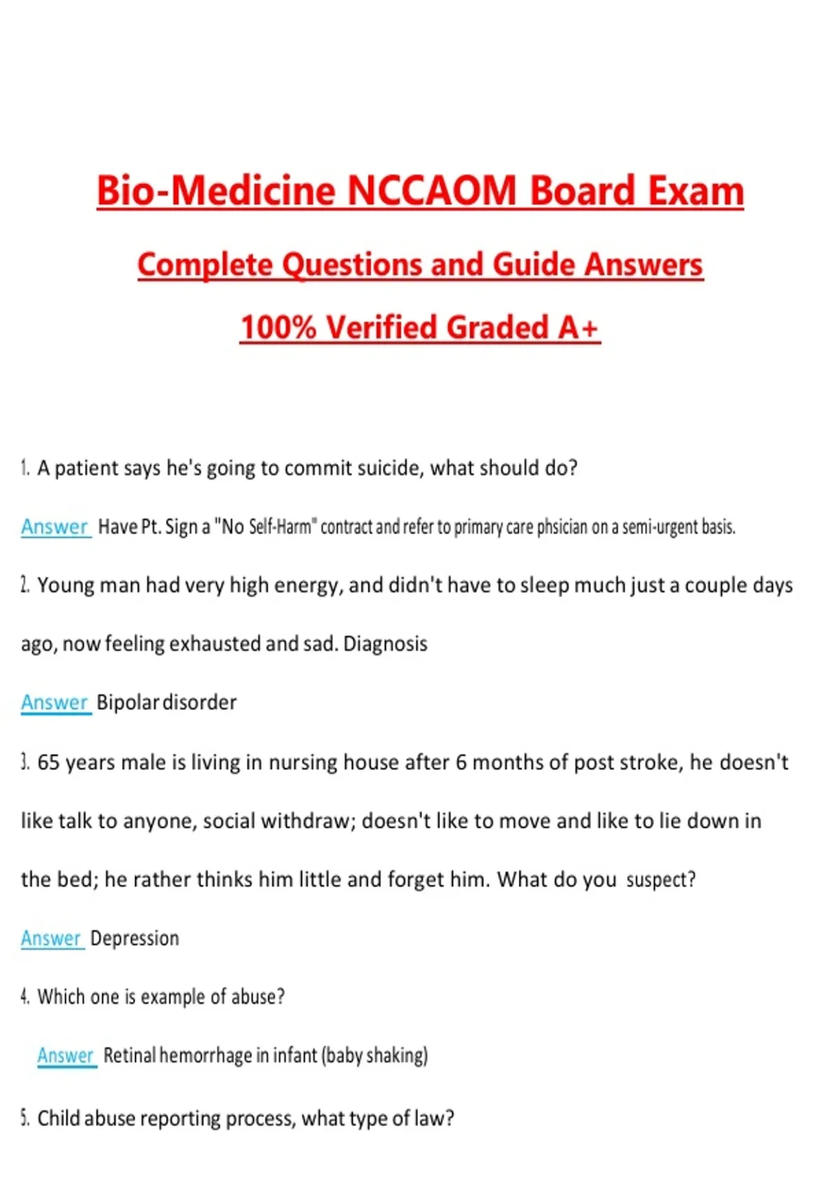 Bio-Medicine NCCAOM Board Exam 2026 | Questions with 100% Correct ...