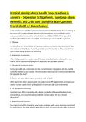 Practical Nursing Mental Health Exam Questions & Answers &ndash; Depression&comma; Schizophrenia&comma; Substance Abuse&comma; Dementia&comma; and Crisis Care &vert;Complete Exam Questions Provided with A&plus; Grade Answers  