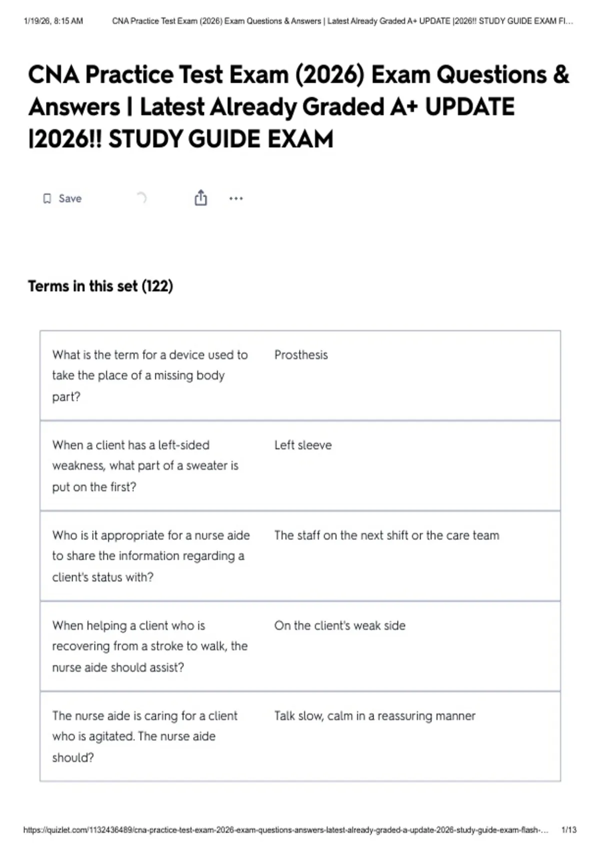 CNA Practice Test Exam (2026) Exam Questions & Answers | Latest Already ...