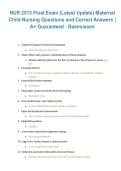 NUR 2513 Final Exam &lpar;Latest Update&rpar;&comma; Maternal-Child Nursing &ndash; 2026&sol;2027 &vert; Questions and Correct Answers &lpar;A&plus; Guaranteed&comma; Rasmussen University&rpar;