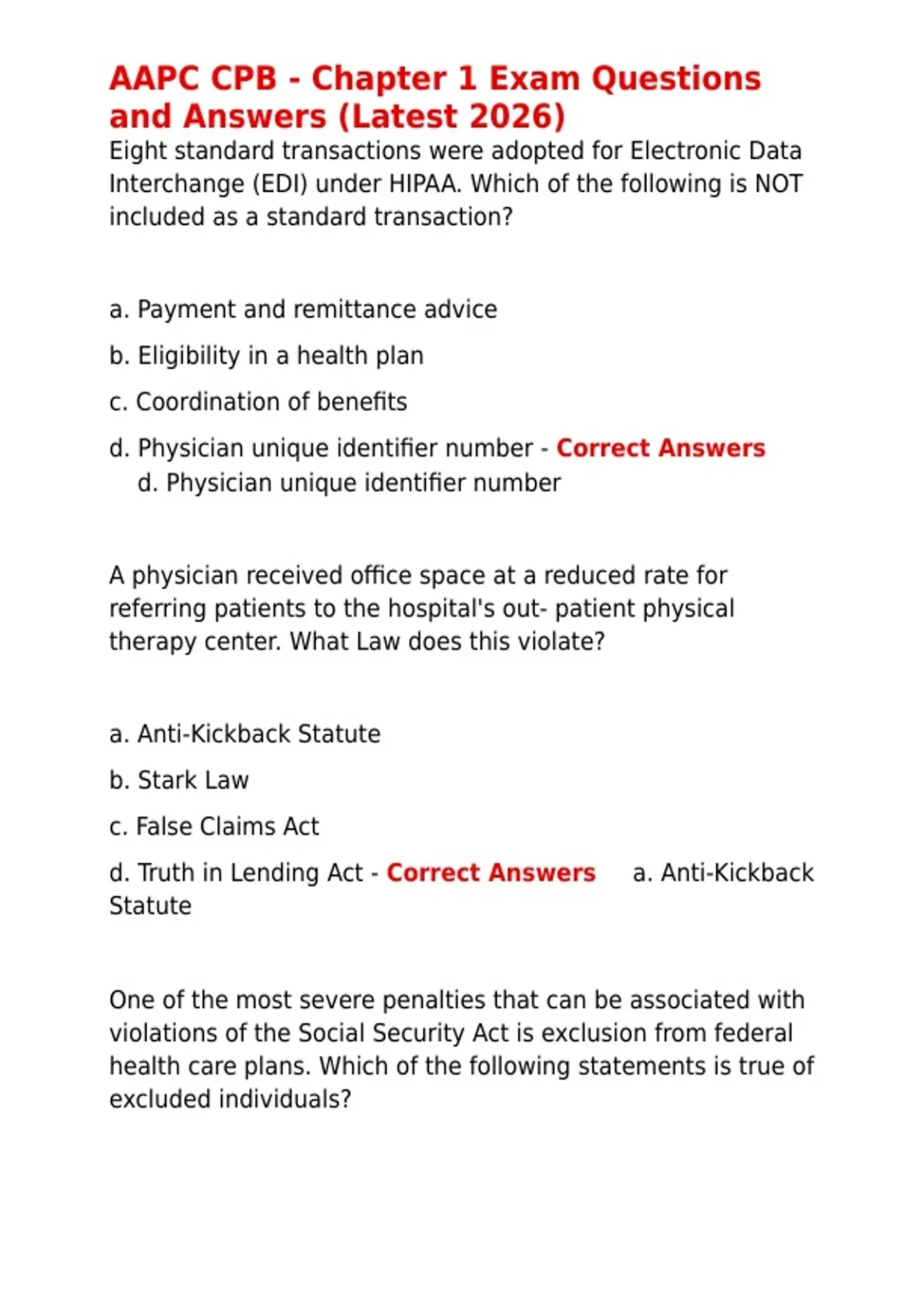 Summary AAPC CPB - Chapter 1 Exam Questions and Answers (Latest 2026 ...