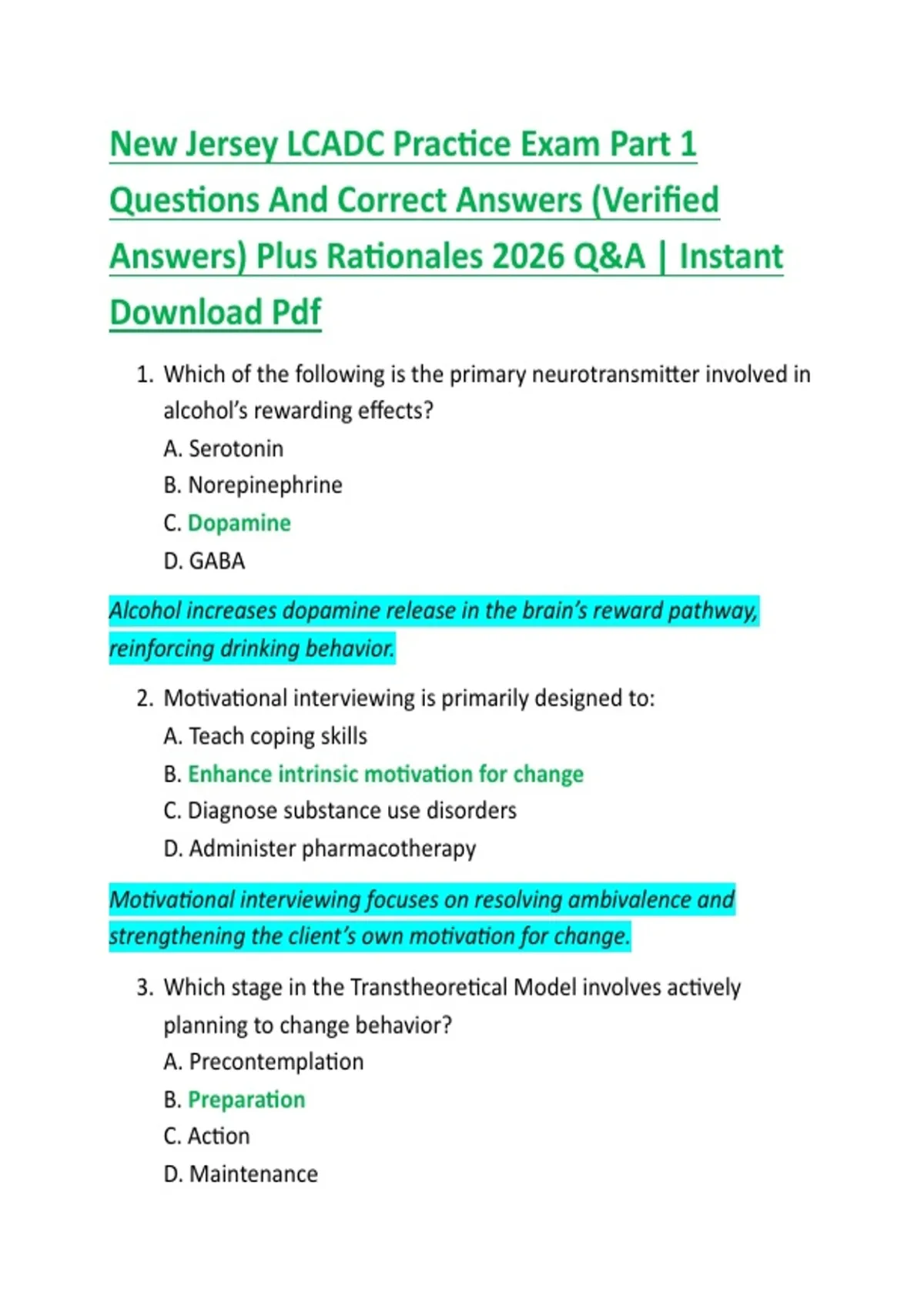 New Jersey LCADC Practice Exam Part 1 Questions And Correct Answers ...