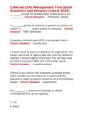 Cybersecurity Management Final Exam Questions and Answers &lpar;Latest 2026&rpar;