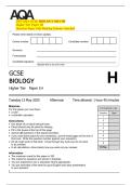 2025 AQA GCSE BIOLOGY 8461&sol;1H  Higher Tier Paper 1H  Question Paper with Marking Scheme Attached 