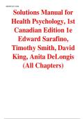 Solutions Manual for  Health Psychology&comma; 1st  Canadian Edition 1e  Edward Sarafino&comma;  Timothy Smith&comma; David  King&comma; Anita DeLongis&vert;&vert;ISBN&colon;9781118991985