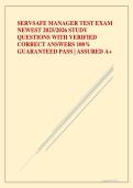 SERVSAFE MANAGER TEST EXAM NEWEST 2025&sol;2026 STUDY QUESTIONS WITH VERIFIED CORRECT ANSWERS 100&percnt; GUARANTEED PASS &vert; ASSURED A&plus;