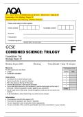 2025 AQA GCSE COMBINED SCIENCE&colon; TRILOGY 8464&sol;B&sol;2F  Foundation Tier Biology Paper 2F  Question Paper with Marking Scheme Attached