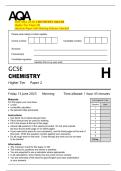 2025 AQA GCSE CHEMISTRY 8462&sol;2H  Higher Tier Paper 2H  Question Paper with Marking Scheme Attached