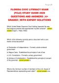 FLORIDA CIVIC LITERACY EXAM  &lpar;FCLE&rpar; STUDY GUIDE 2026  QUESTIONS AND ANSWERS &vert; A&plus;  GRADED &vert; WITH EXPERT SOLUTIONS