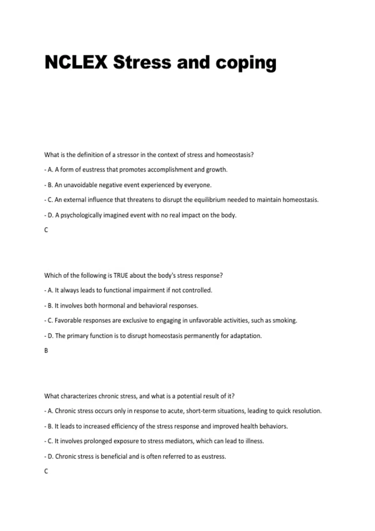 NCLEX Stress and Coping | 2026/2027 Questions & Answers with Rationales ...
