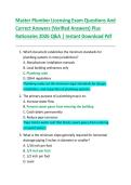 Bundle for Master Plumber Licensing Exam Questions And Correct Answers &lpar;Verified Answers&rpar; Plus Rationales 2026 Q&A &vert; Instant Download Pdf