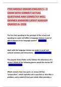 FTCE MIDDLE GRADES ENGLISH 5 &ndash; 9 EXAM WITH CORRECT ACTUAL QUESTIONS AND CORRECTLY WELL DEFINED ANSWERS LATEST ALREADY GRADED A&plus; 2026