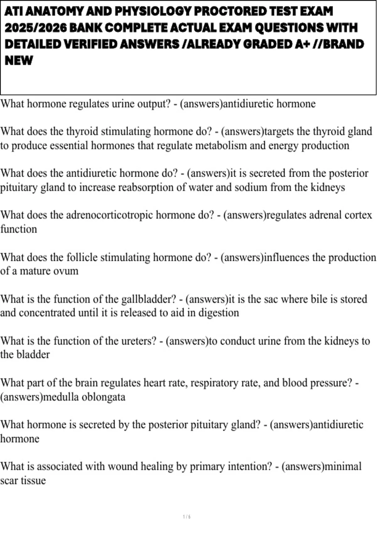 ATI ANATOMY AND PHYSIOLOGY PROCTORED TEST EXAM 2025/2026 BANK COMPLETE ...