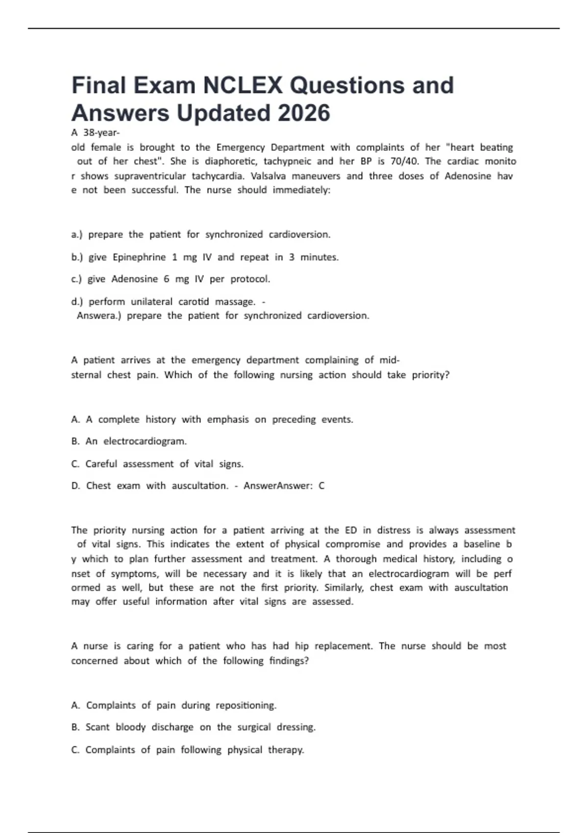 Final Exam NCLEX Questions and Answers Updated 2026 - NCLEX RN - Stuvia US