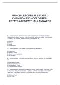 PRINCIPLES OF REAL ESTATE 1- CHAMPIONS SCHOOL OF REAL ESTATE&period;A TEST WITH ALL ANSWERS