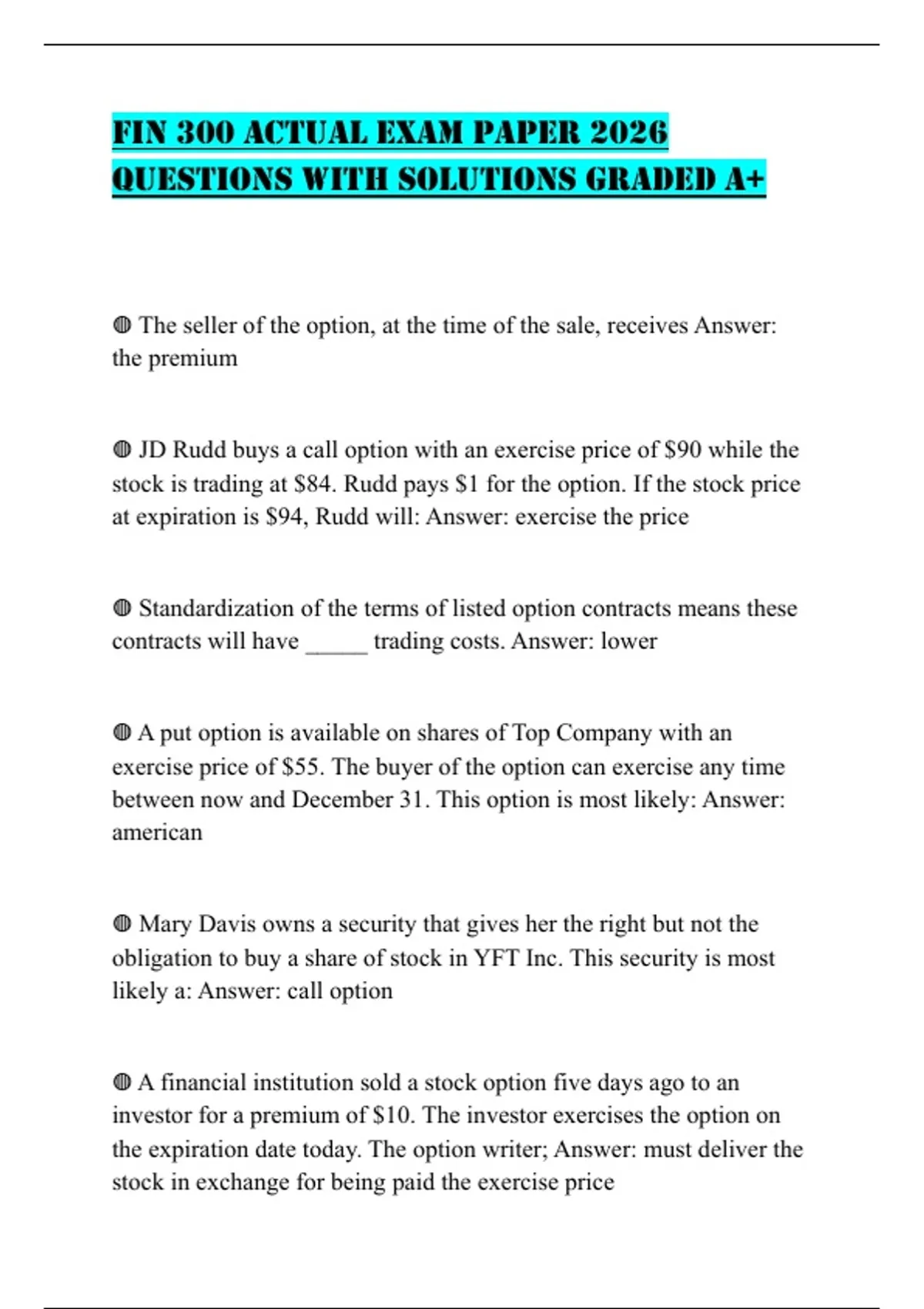 FIN 300 ACTUAL EXAM PAPERFIN 300 ACTUAL EXAM PAPER 2026 QUESTIONS WITH ...