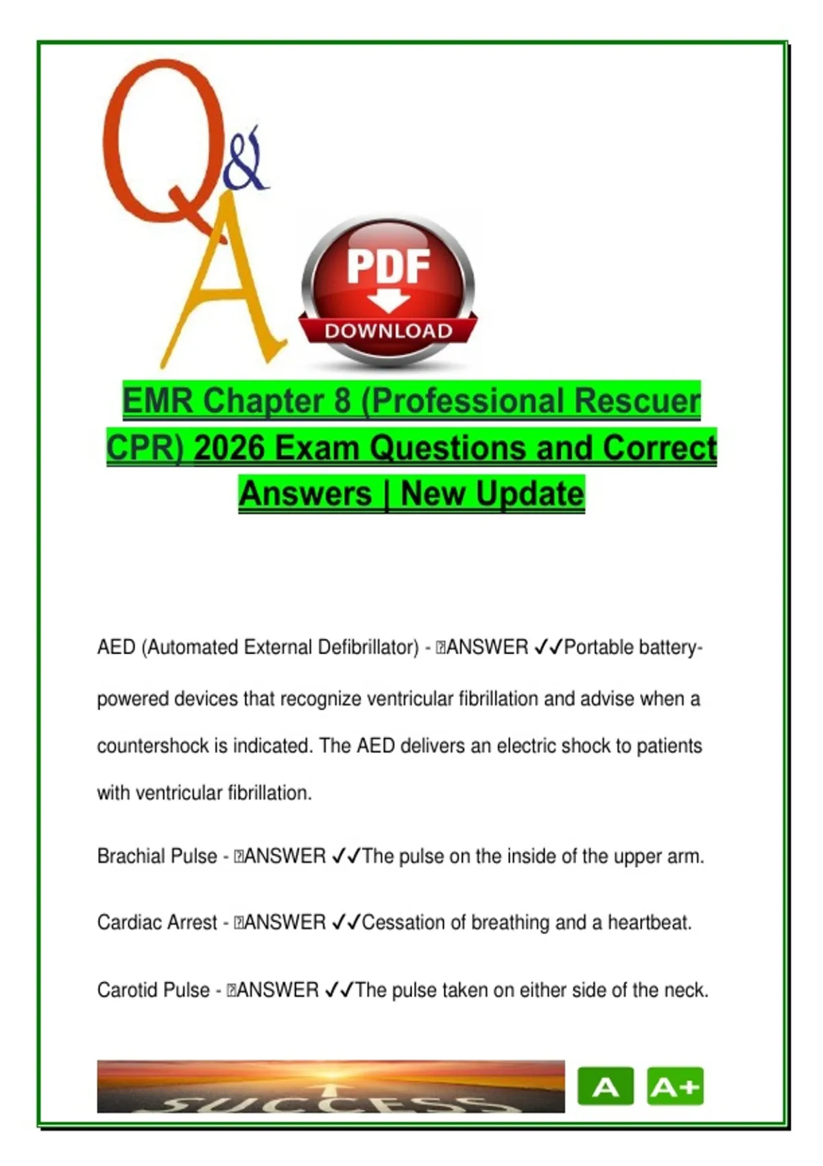 EMR CH 8 – Professional Rescuer CPR 2026 | 20 Verified Q&As | AED, V ...