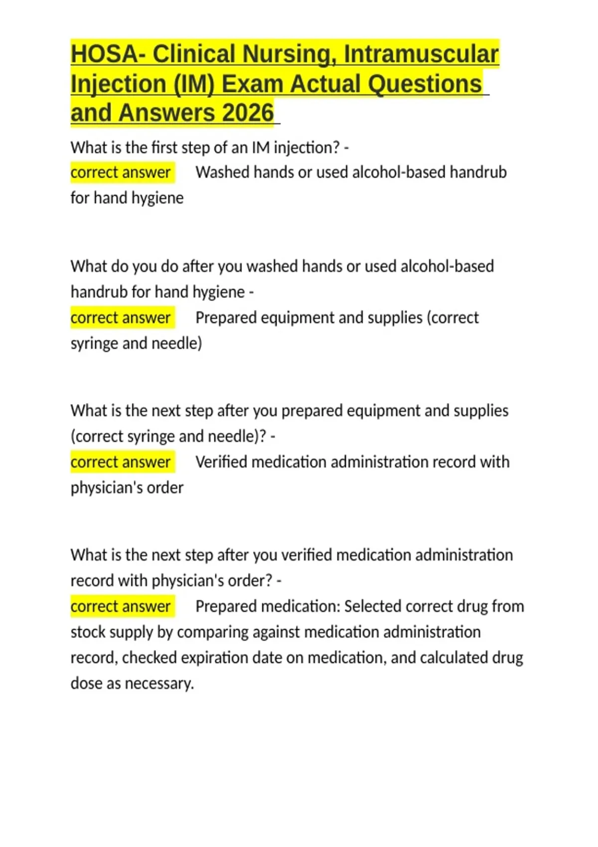 HOSA- Clinical Nursing, Intramuscular Injection (IM) Exam Actual ...