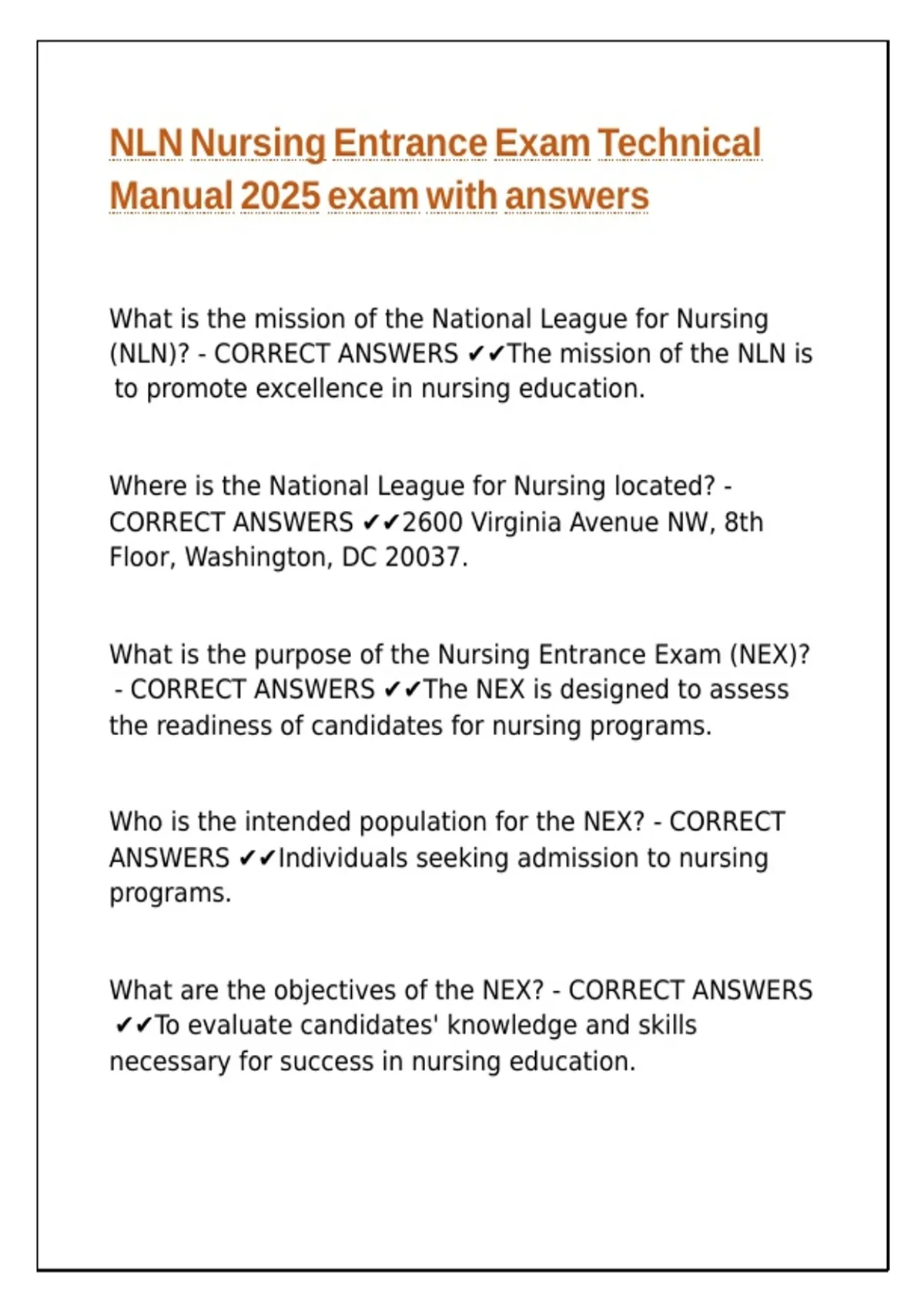 Nln Study NLN Nursing Entrance Exam Technical Manual 2025 exam with answers - NLN ...