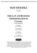 Test Bank For Law and Business Administration in Canada 15th Edition by J&period; Smyth&comma; Dan Soberman&comma; A&period; Easson&comma; Shelley McGill