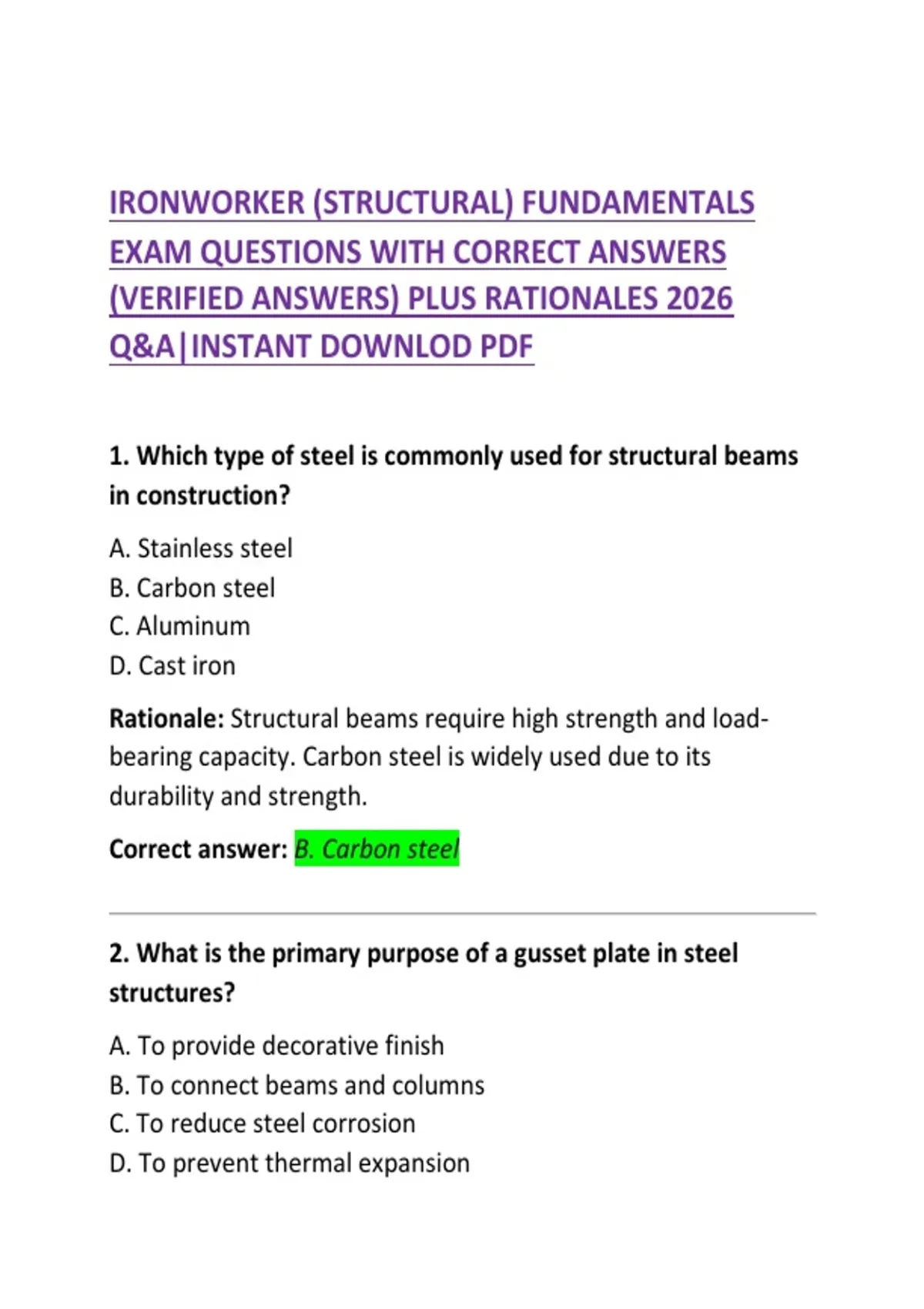 Ironworker (Structural) Certificate of Qualification Exam Questions ...