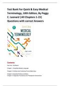 Quick & Easy Medical Terminology &lpar;10th Edition&rpar; &ndash; Test Bank by Peggy C&period; Leonard &vert; All Chapters 1&ndash;15 with Answers