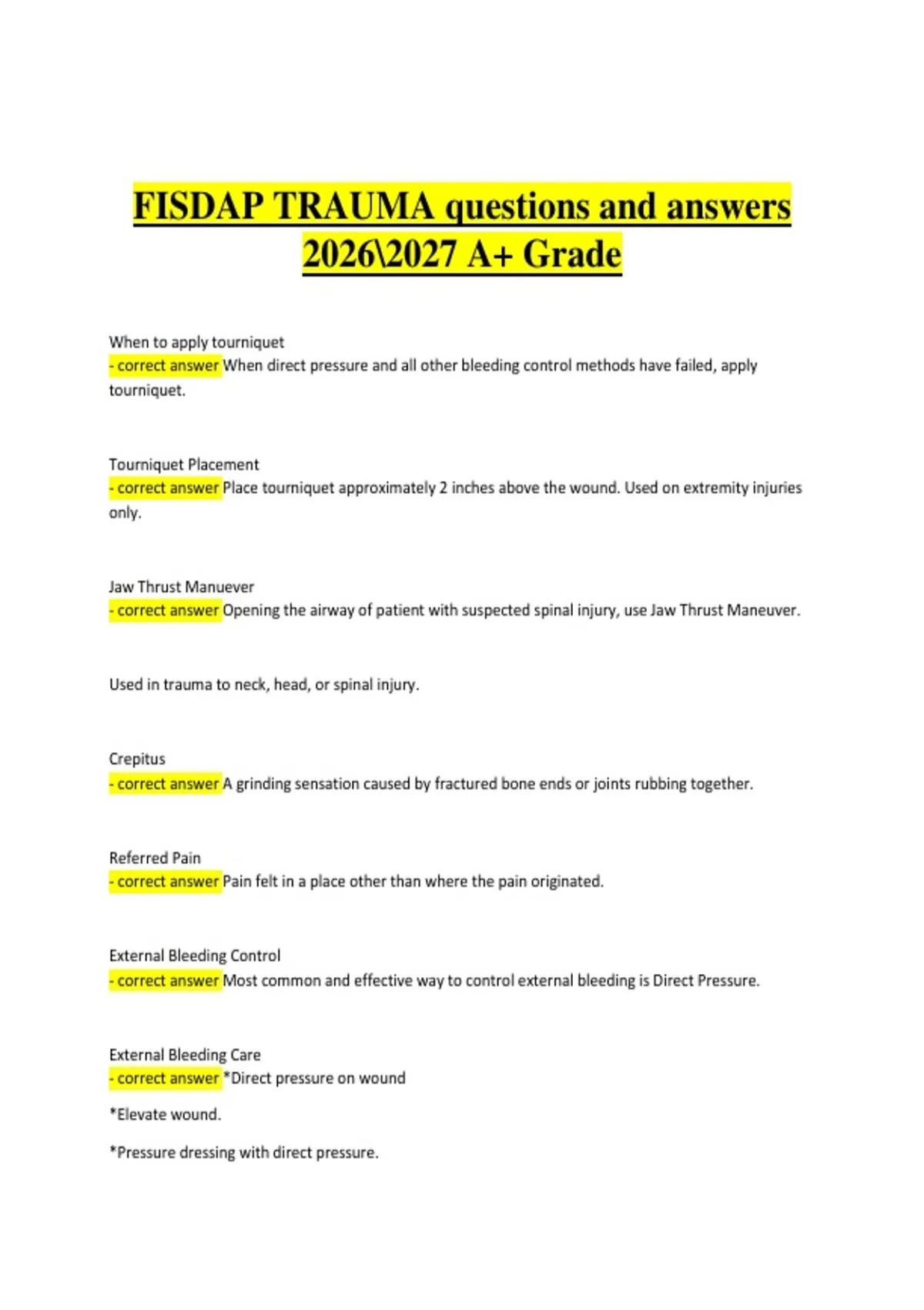 FISDAP Trauma Exam | Verified Practice Questions & Correct Detailed ...