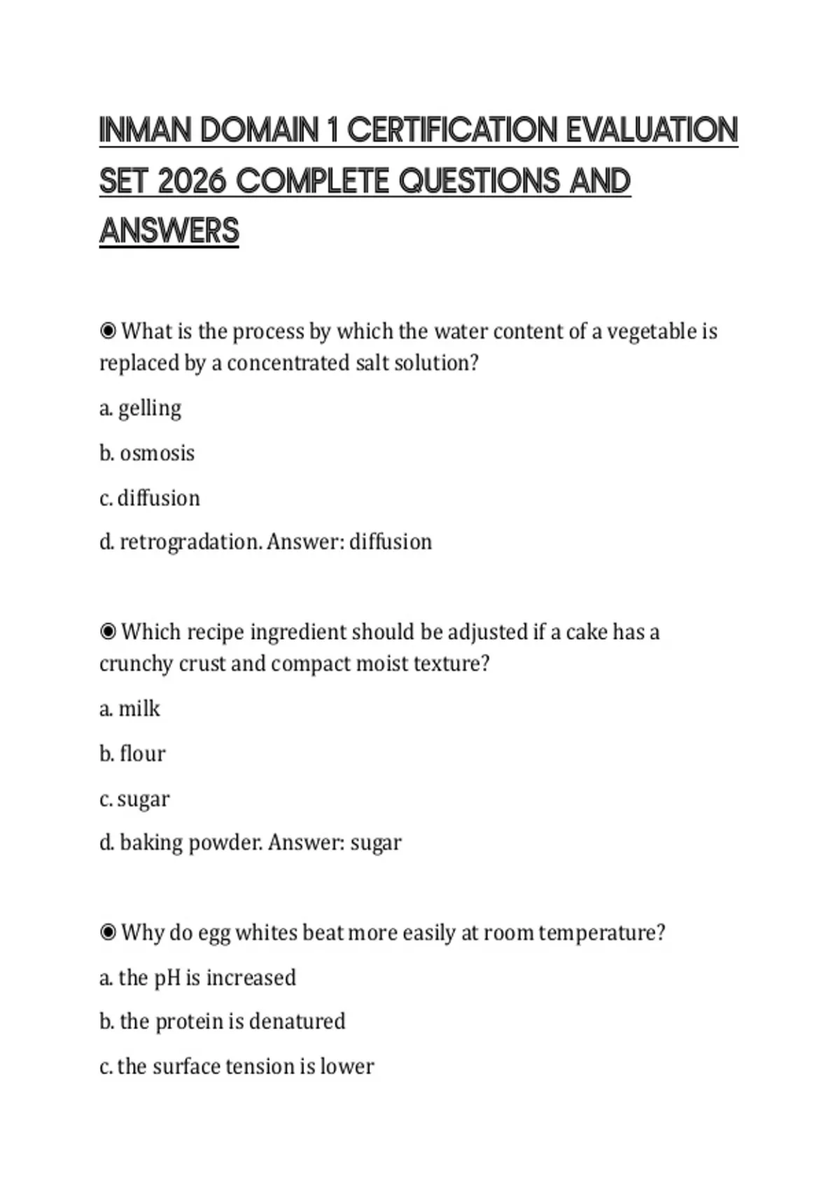INMAN DOMAIN 1 CERTIFICATION EVALUATION SET 2026 COMPLETE QUESTIONS AND ...