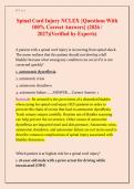  Spinal Cord Injury NCLEX Questions 2026&sol;2027 &vert; 100&percnt; Correct Verified Answers &vert; Already Graded A&plus;